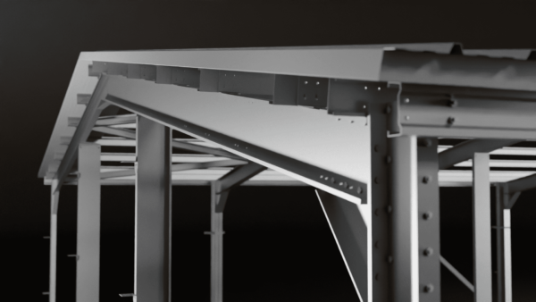 Close Up 3D Render Of a cold rolled steel rafter connecting to a column by a haunch bracket with all bolts and fixings