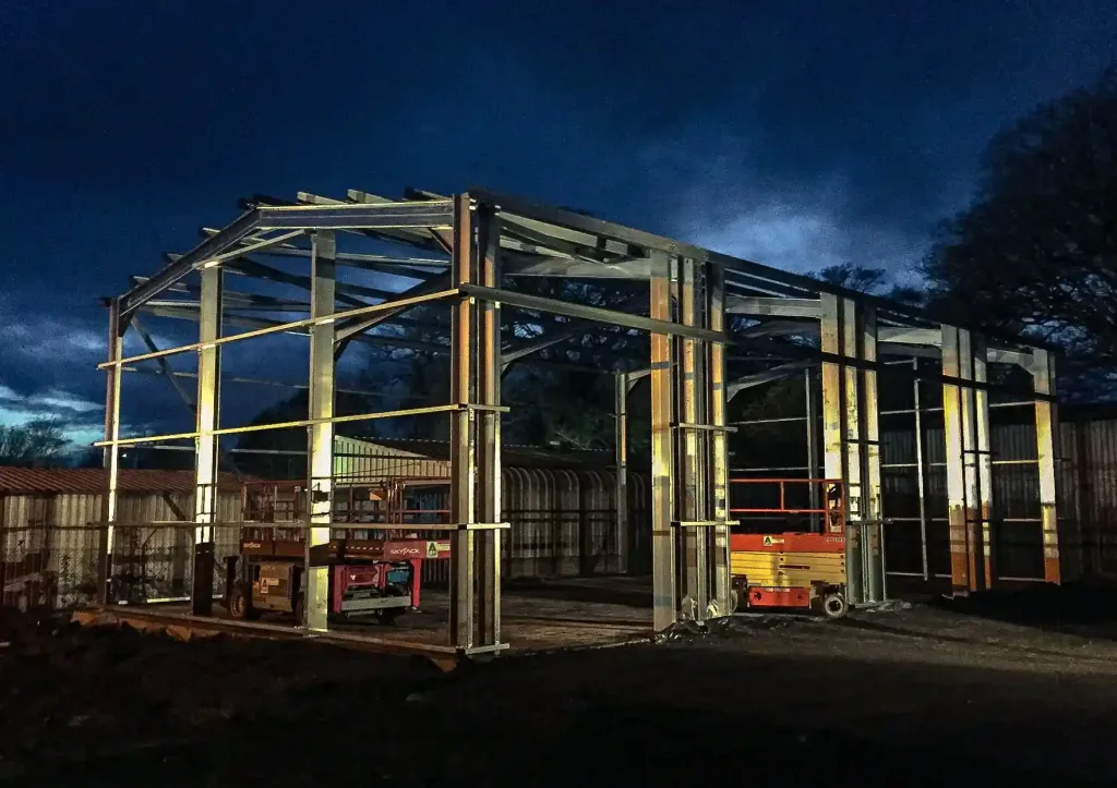 Cold rolled steel framed building being installed in Leeds by Springfield Steel Buildings