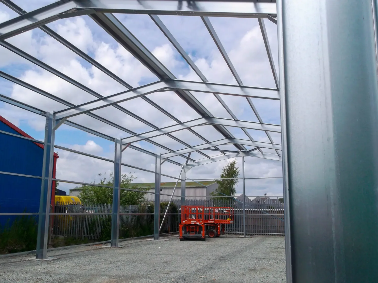 Construction of a Steel Framed Building being installed near Leeds by Springfield Steel Buildings. The next phase would be the installation of the Kingspan roof and wall cladding.