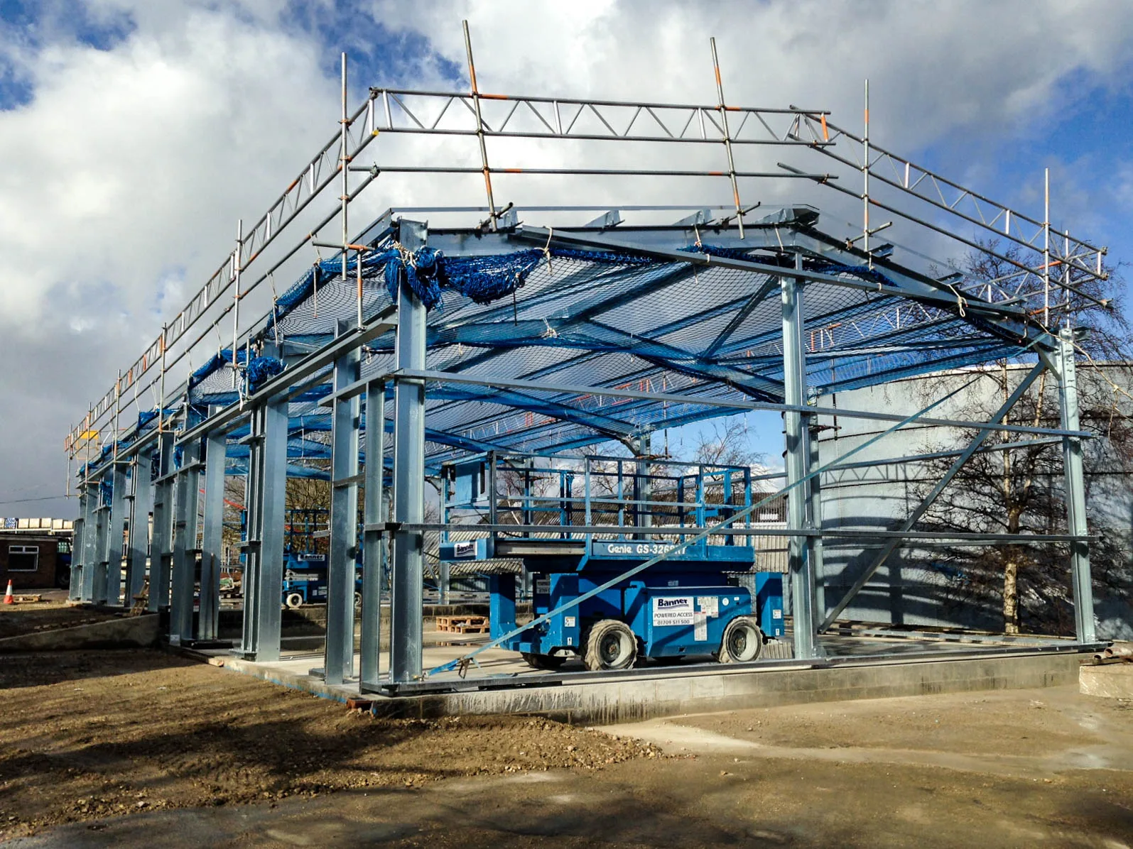 Cold rolled steel building installed with netting and edge protection in Yorkshire