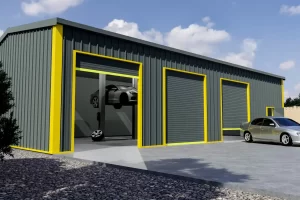 Free Spirit Autos MOT Workshop Building 3D render with interior